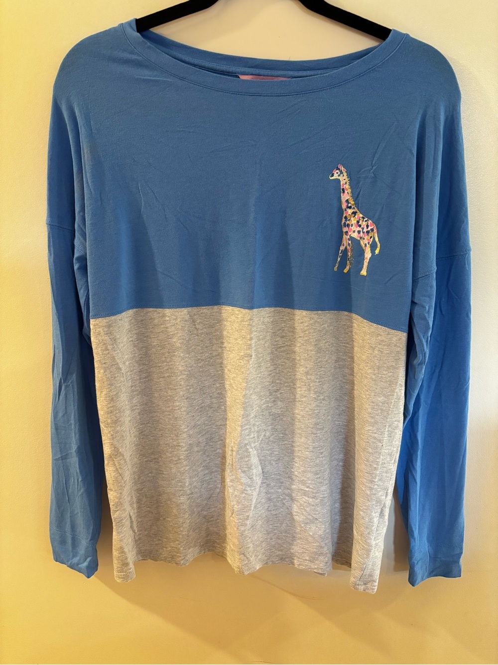 Lilly Pulitzer Blue & Gray Long Sleeve Tee with Colorful Giraffe